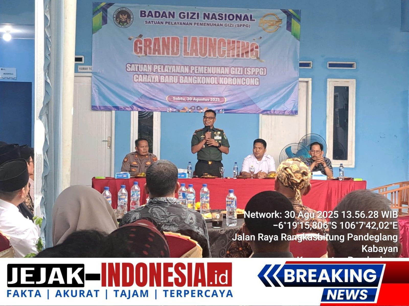 Dandim 0601/Pandeglang Hadiri Grand Launching SPPG Cahaya Baru Bangkonol, Upaya Bersama Wujudkan Generasi Sehat dan Cerdas