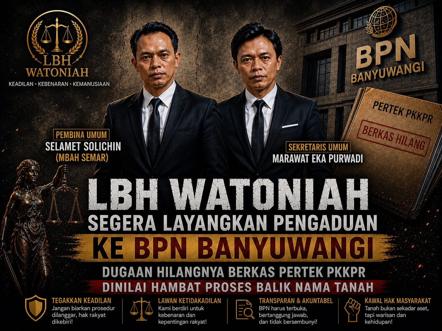 LBH Watoniah Segera Layangkan Pengaduan ke BPN Banyuwangi, Dugaan Hilangnya Berkas PERTEK PKKPR Dinilai Hambat Proses Balik Nama Tanah